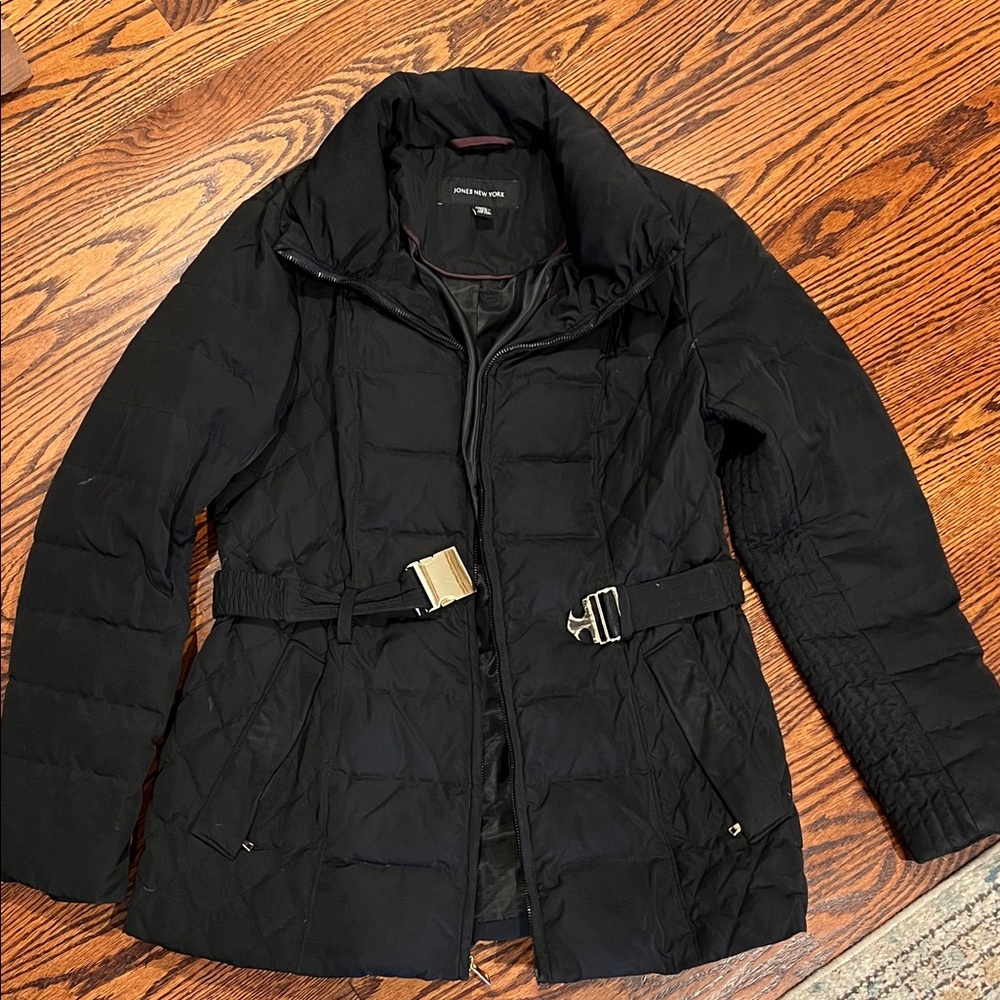 Jones New York Black Puffer Jacket with Belt